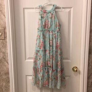 Pretty Green and Pink Floral Dress, size 10
